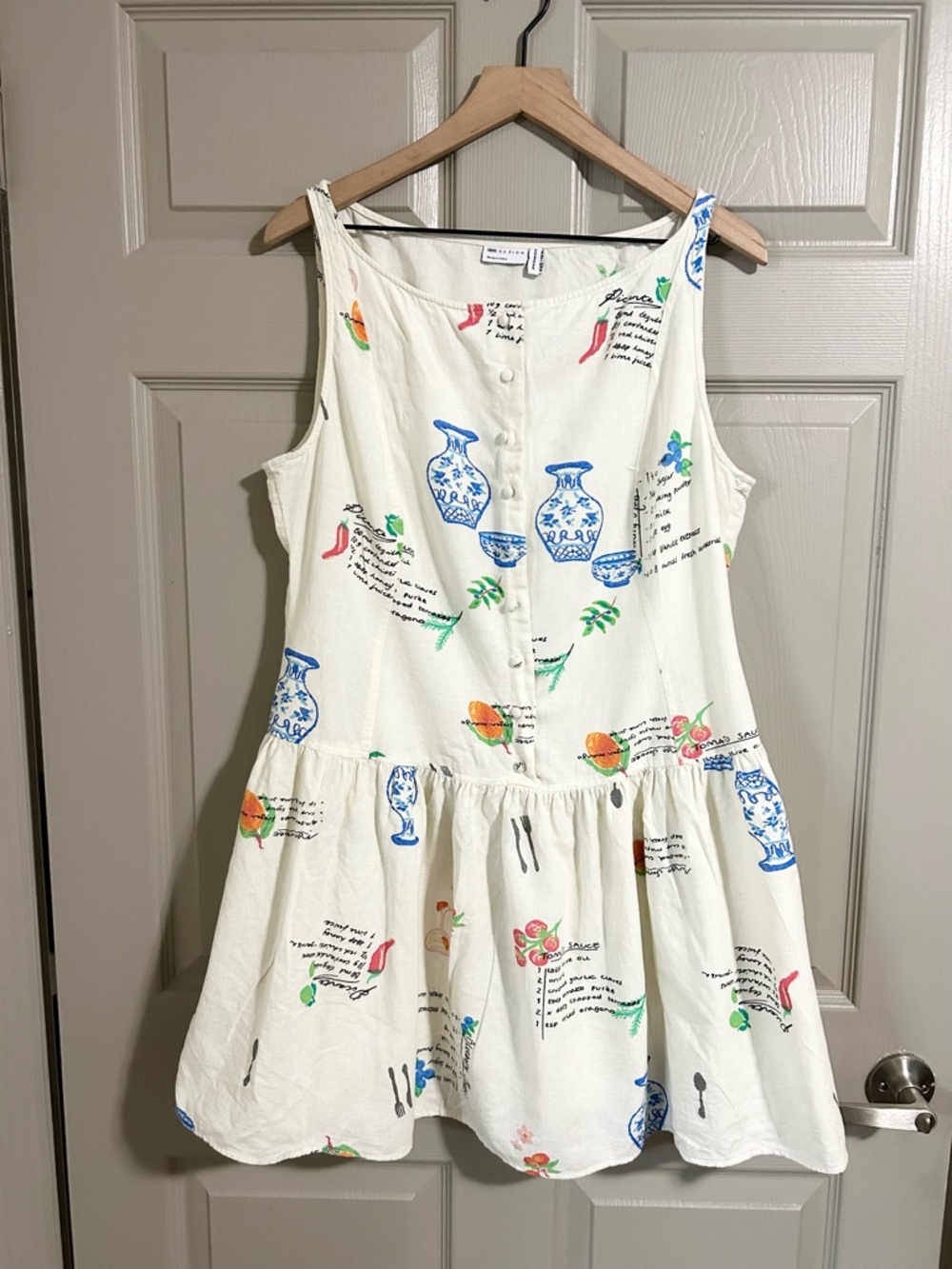 ASOS Sleeveless Cream Printed Drop-Waist Mini Dress SZ 12 - Picture 4 of 11
